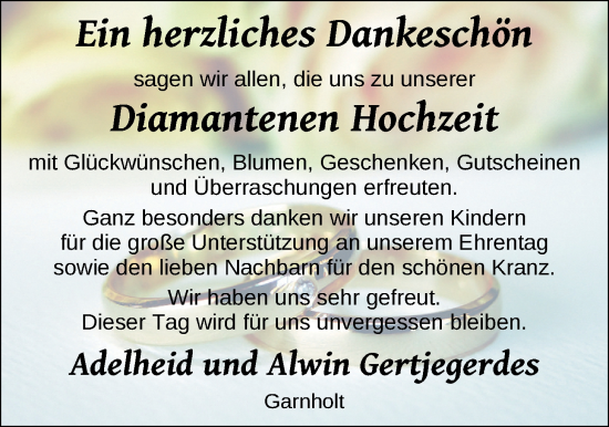 Hochzeitsanzeige von Adelheid Gertjegerdes von NWZ