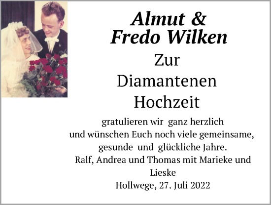 Hochzeitsanzeige von Almut Wilken von NWZ