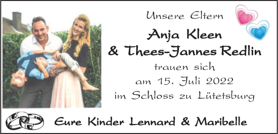 Hochzeitsanzeige von Anja Kleen von EZ