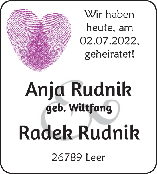 Hochzeitsanzeige von Anja Rudnik von EZ