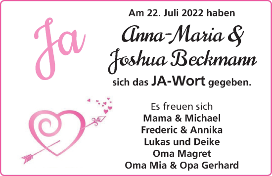Hochzeitsanzeige von Anna-Maria Beckmann von EZ