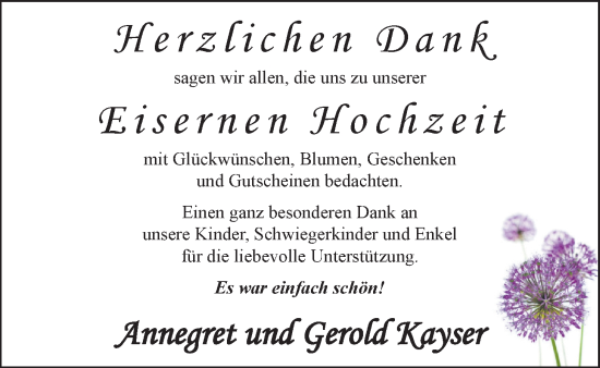 Hochzeitsanzeige von Annegret Kayser von NWZ