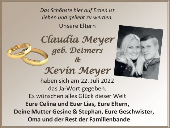Hochzeitsanzeige von Claudia Meyer von EZ