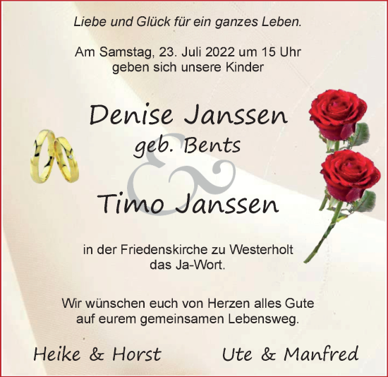 Hochzeitsanzeige von Denise Janssen von EZ