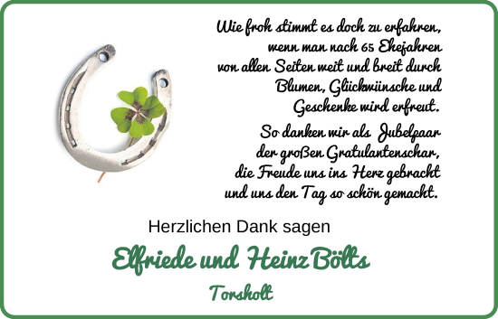 Hochzeitsanzeige von Elfriede Bölts von NWZ