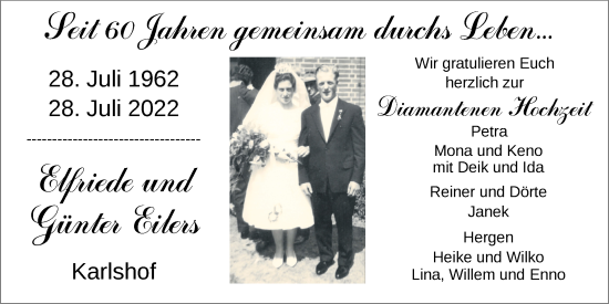 Hochzeitsanzeige von Elfriede Eilers von NWZ