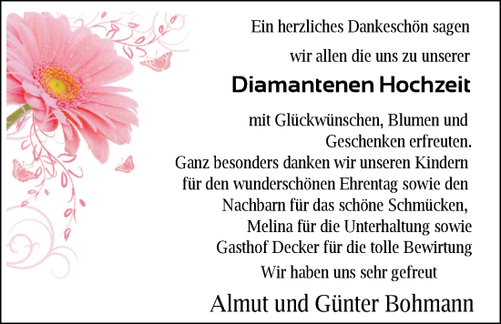 Hochzeitsanzeige von Günter Bohmann von NWZ
