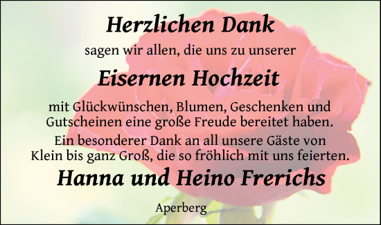 Hochzeitsanzeige von Hanna Frerichs von NWZ