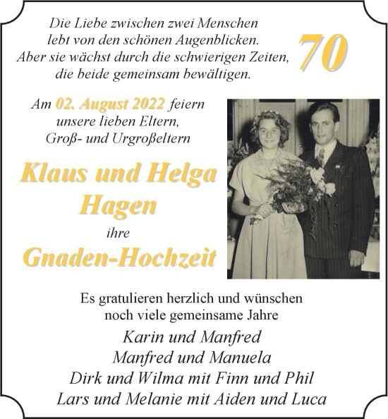 Hochzeitsanzeige von Helga Hagen von EZ