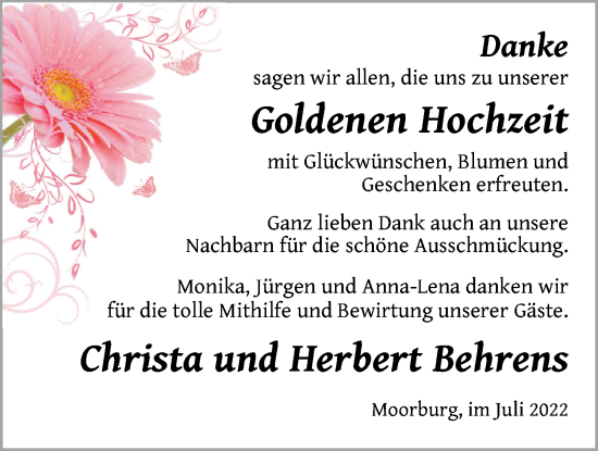 Hochzeitsanzeige von Herbert Behrens von NWZ