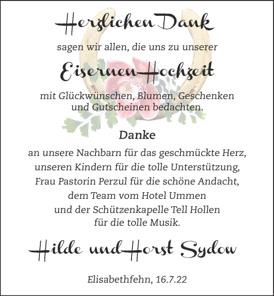 Hochzeitsanzeige von Hilde Sydow von NWZ