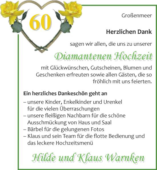 Hochzeitsanzeige von Hilde Warnken von NWZ