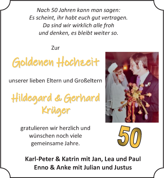 Hochzeitsanzeige von Hildegard Krüger von EZ