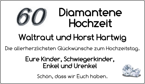 Hochzeitsanzeige von Horst Hartwig von NWZ