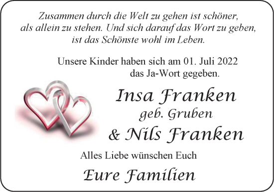 Hochzeitsanzeige von Insa Franken von EZ