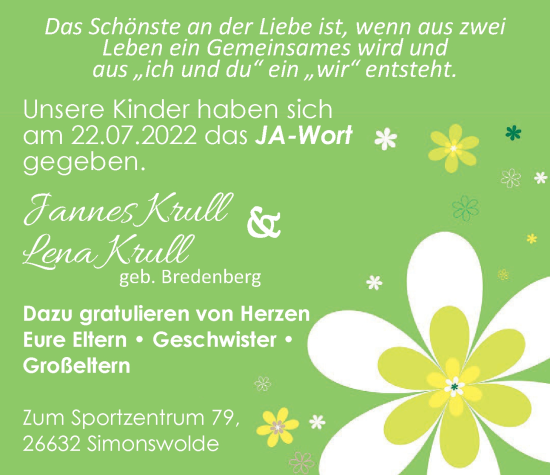 Hochzeitsanzeige von Jannes Krull von EZ