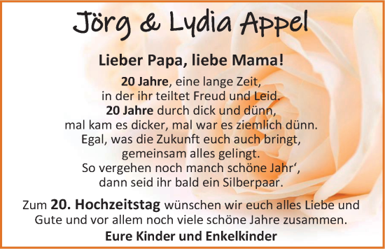 Hochzeitsanzeige von Jörg Appel von EZ