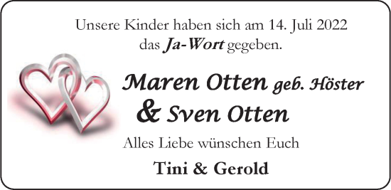Hochzeitsanzeige von Maren Otten von EZ