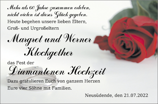 Hochzeitsanzeige von Margret Klockgether von NWZ