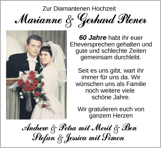 Hochzeitsanzeige von Marianne Plener von NWZ