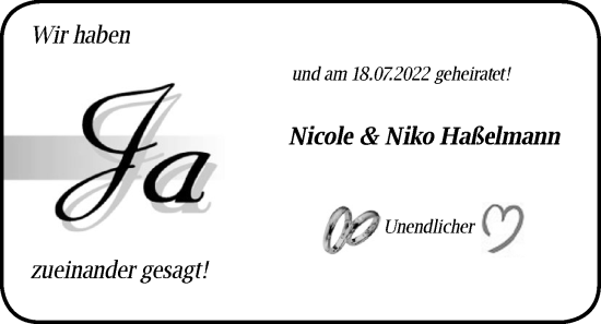 Hochzeitsanzeige von Nicole Haßelmann von NWZ