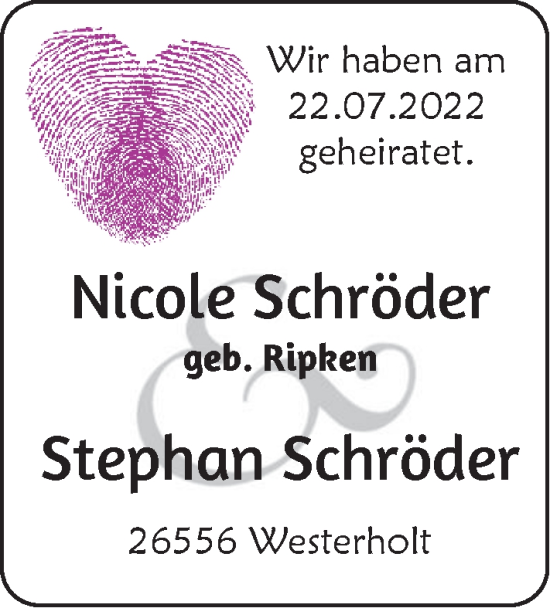 Hochzeitsanzeige von Nicole Schröder von EZ