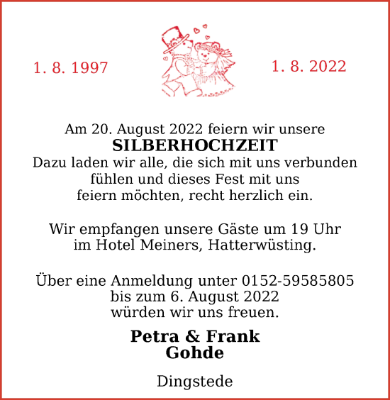 Hochzeitsanzeige von Petra Gohde von NWZ
