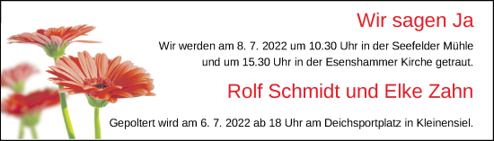 Hochzeitsanzeige von Schmidt Zahn von NWZ