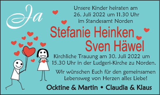Hochzeitsanzeige von Stefanie Heinken von EZ