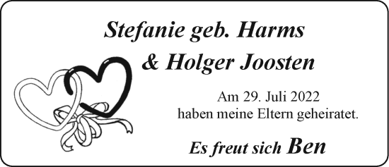 Hochzeitsanzeige von Stefanie Joosten von EZ