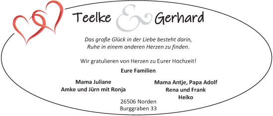 Hochzeitsanzeige von Teelke  von EZ