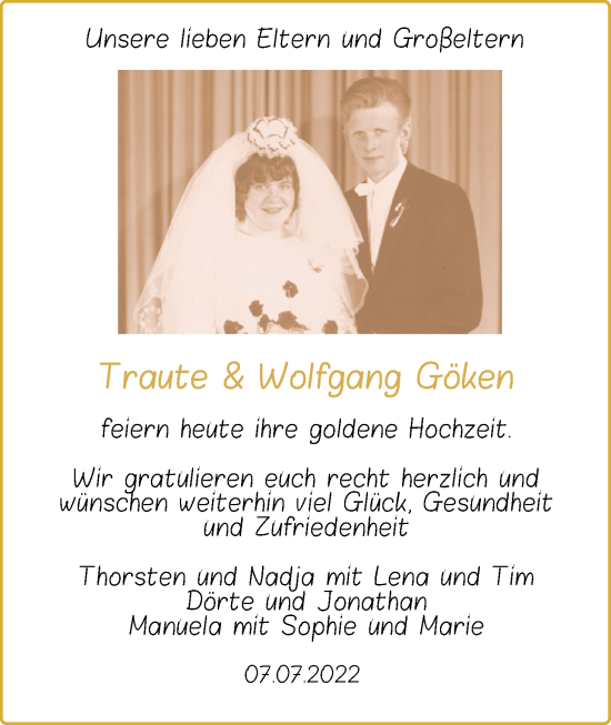 Hochzeitsanzeige von Traute Göken von NWZ