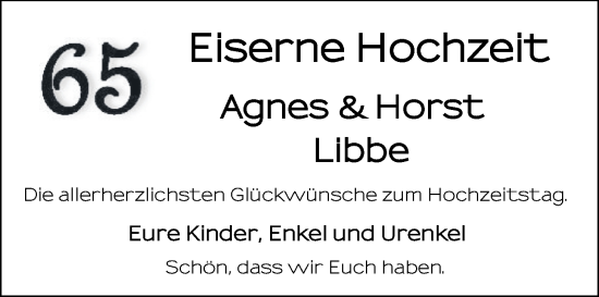 Hochzeitsanzeige von Agnes Libbe von NWZ