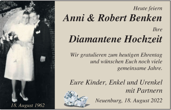 Hochzeitsanzeige von Anni Benken von NWZ