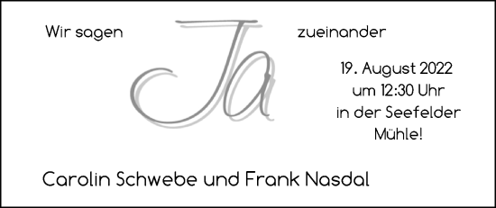 Hochzeitsanzeige von Carolin Schwebe von NWZ