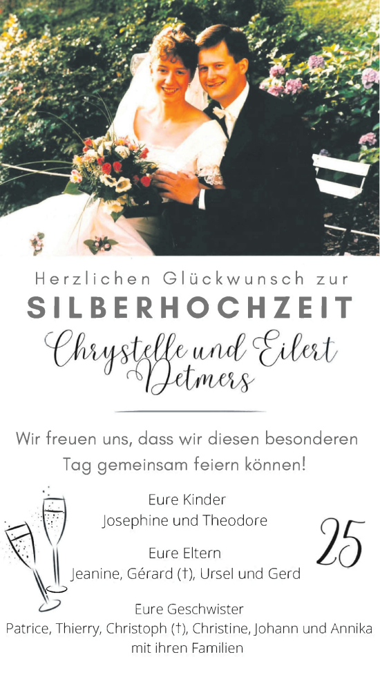Hochzeitsanzeige von Chrystelle Detmers von NWZ
