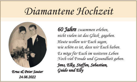 Hochzeitsanzeige von Erna Sauter von NWZ