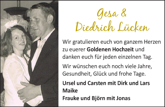 Hochzeitsanzeige von Gesa Lücken von NWZ