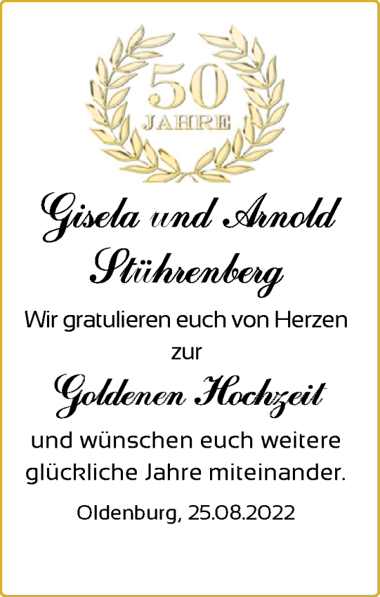 Hochzeitsanzeige von Gisela Stührenberg von NWZ