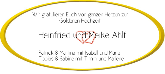 Hochzeitsanzeige von Heinfried Ahlf von NWZ