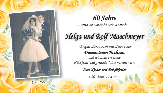 Hochzeitsanzeige von Helga Maschmeyer von NWZ