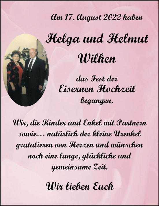 Hochzeitsanzeige von Helga Wilken von NWZ