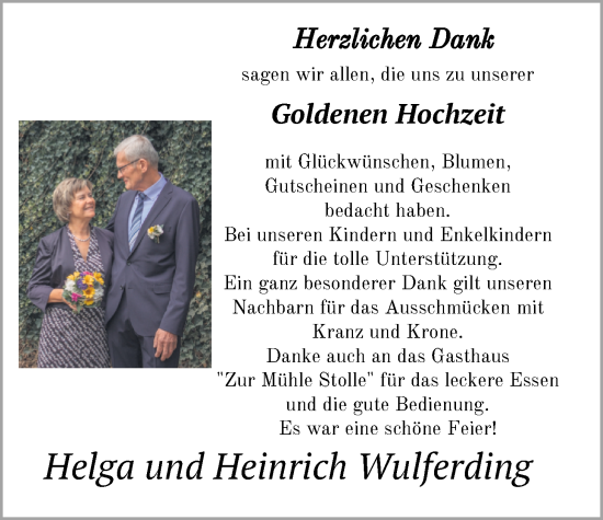 Hochzeitsanzeige von Helga Wulferding von NWZ