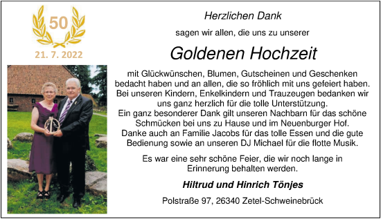 Hochzeitsanzeige von Hitrud Tönjes von NWZ