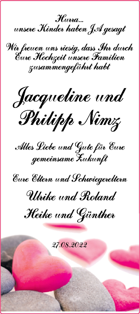 Hochzeitsanzeige von Jacqueline Nimz von NWZ