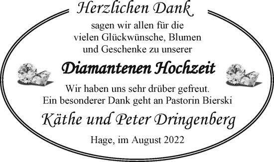 Hochzeitsanzeige von Käthe Dringenberg von EZ