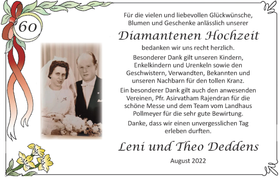 Hochzeitsanzeige von Leni Deddens von NWZ