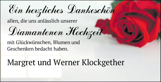 Hochzeitsanzeige von Margret Klockgether von NWZ