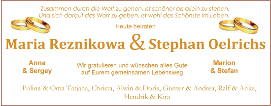 Hochzeitsanzeige von Maria Reznikowa von EZ