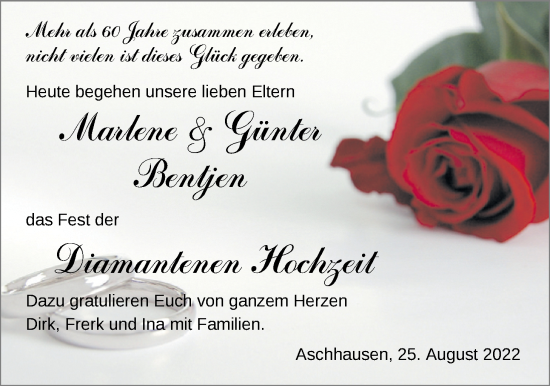Hochzeitsanzeige von Marlene Bentjen von NWZ